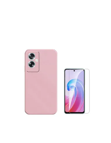 Kit Vidro Temperado ClearGlass + Capa Silicone Líquido  para Oppo A79 5G - Rosa