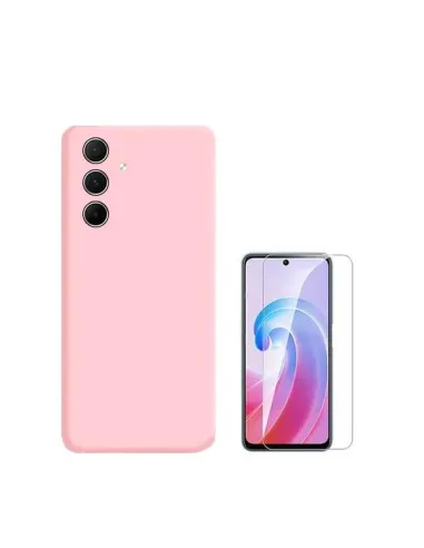 Kit Vidro Temperado ClearGlass + Capa Silicone Líquido  para Samsung Galaxy A55 5G - Rosa