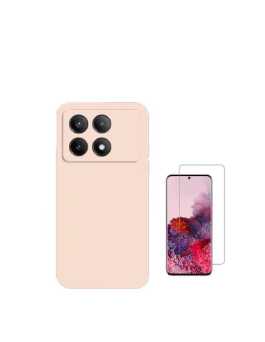 Kit Vidro Temperado ClearGlass + Capa Silicone Líquido  para Xiaomi Poco X6 Pro 5G - Rosa