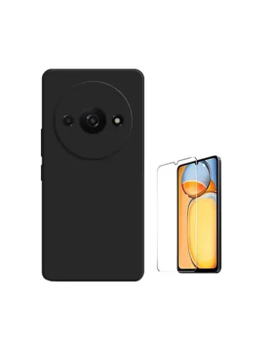 Kit Vidro Temperado ClearGlass + Capa Silicone Líquido  para Xiaomi Redmi A3 - Preto