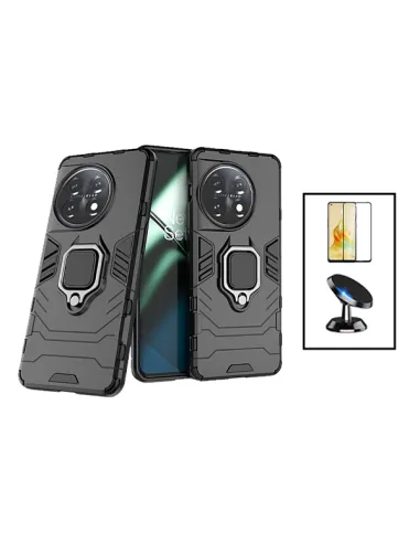 Kit Vidro Temperado Curved + Capa Military + Suporte Magnético para OnePlus 11 - Preto