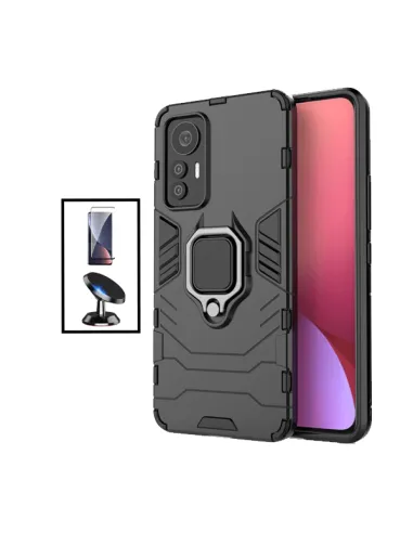 Kit Vidro Temperado Curved + Capa Military + Suporte Magnético para Xiaomi 12 Pro ( Dimensity ) - Preto