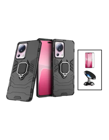 Kit Vidro Temperado Curved + Capa Military + Suporte Magnético para Xiaomi 13 Lite - Preto