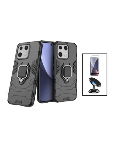 Kit Vidro Temperado Curved + Capa Military + Suporte Magnético para Xiaomi 13 Pro - Preto