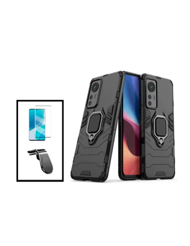 Kit Vidro Temperado Curved + Capa Military + Suporte Magnético L para Xiaomi 12 - Preto