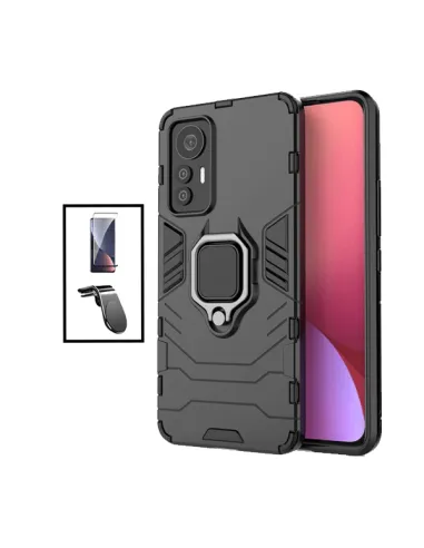 Kit Vidro Temperado Curved + Capa Military + Suporte Magnético L para Xiaomi 12 Pro ( Dimensity ) - Preto