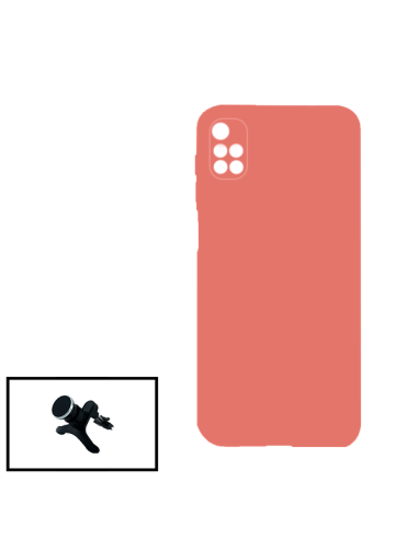 Kit Suporte Magnético Reforçado de Carro + Capa Silicone Líquido para Xiaomi Redmi 10 2022 - Rosa