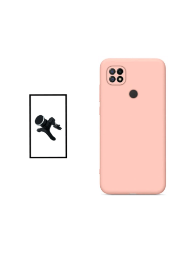 Kit Suporte Magnético Reforçado de Carro + Capa Silicone Líquido para Xiaomi Redmi 10C - Rosa