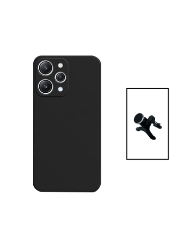 Kit Suporte Magnético Reforçado de Carro + Capa Silicone Líquido para Xiaomi Redmi 12 - Preto