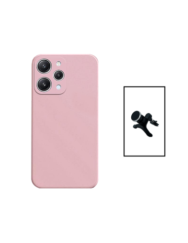 Kit Suporte Magnético Reforçado de Carro + Capa Silicone Líquido para Xiaomi Redmi 12 - Rosa