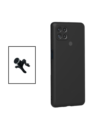 Kit Suporte Magnético Reforçado de Carro + Capa Silicone Líquido para Xiaomi Redmi 9C - Preto