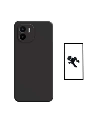 Kit Suporte Magnético Reforçado de Carro + Capa Silicone Líquido para Xiaomi Redmi A1 - Preto