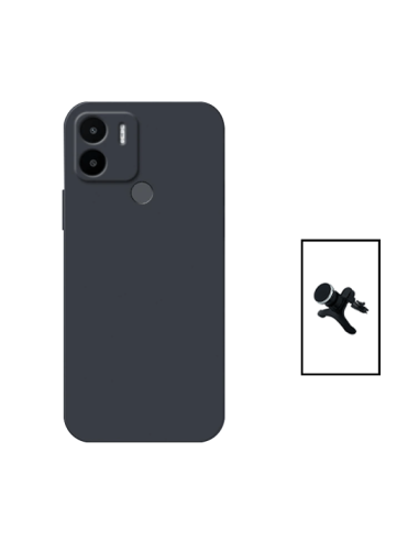 Kit Suporte Magnético Reforçado de Carro + Capa Silicone Líquido para Xiaomi Redmi A1+ - Preto