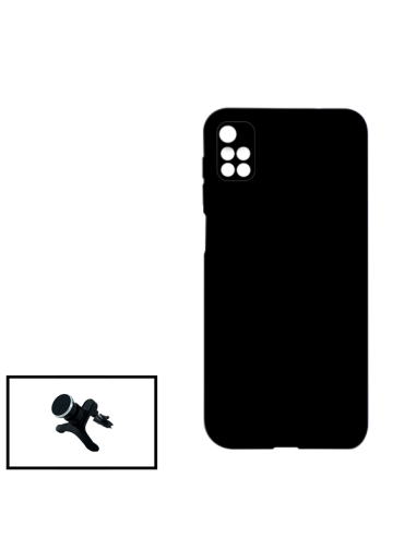 Kit Suporte Magnético Reforçado de Carro + Capa Silicone Líquido para Xiaomi Redmi Note 11 4G - Preto