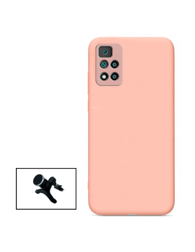 Kit Suporte Magnético Reforçado de Carro + Capa Silicone Líquido para Xiaomi Redmi Note 11 Pro 5G - Rosa