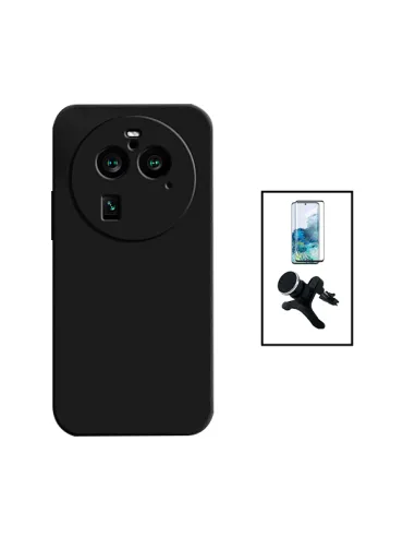 Kit Vidro Temperado Curved + Capa Silicone Líquido + Suporte Magnético Reforçado para Oppo Find X6 Pro - Preto