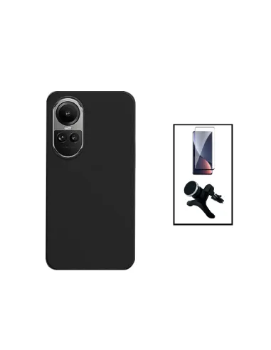 Kit Vidro Temperado Curved + Capa Silicone Líquido + Suporte Magnético Reforçado para Oppo Reno10 Pro - Preto