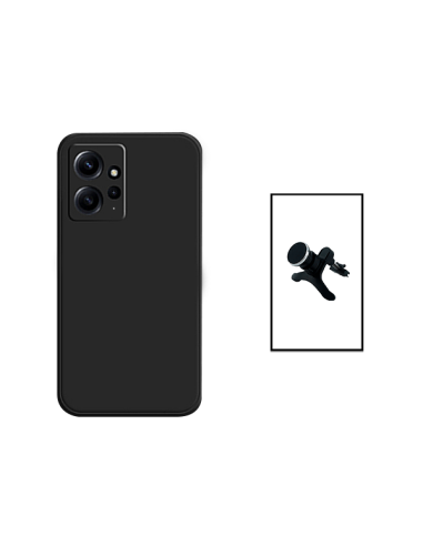 Kit Suporte Magnético Reforçado de Carro + Capa Silicone Líquido para Xiaomi Redmi Note 12 4G - Preto