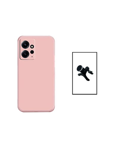 Kit Suporte Magnético Reforçado de Carro + Capa Silicone Líquido para Xiaomi Redmi Note 12 4G - Rosa