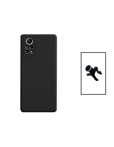 Kit Suporte Magnético Reforçado de Carro + Capa Silicone Líquido para Xiaomi Redmi Note 12 Pro 4G - Preto