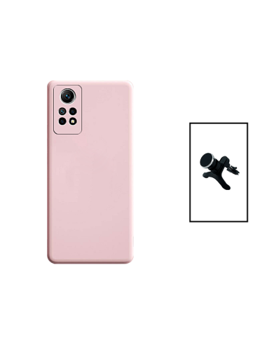Kit Suporte Magnético Reforçado de Carro + Capa Silicone Líquido para Xiaomi Redmi Note 12 Pro 4G - Rosa
