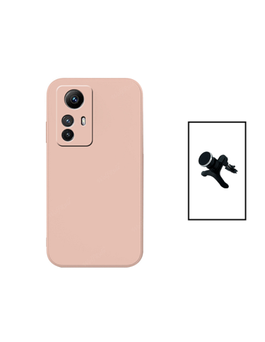 Kit Suporte Magnético Reforçado de Carro + Capa Silicone Líquido para Xiaomi Redmi Note 12S - Rosa