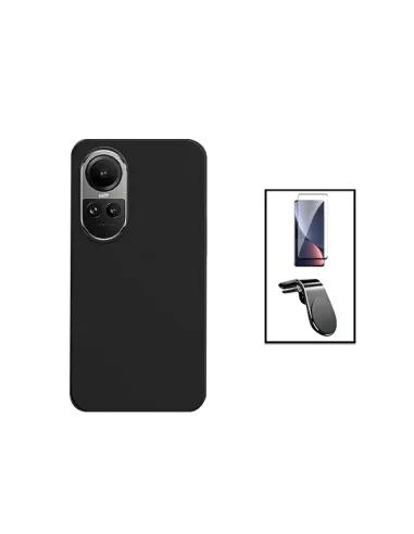 Kit Vidro Temperado Curved + Capa Silicone Líquido + Suporte Magnético L para Oppo Reno10 Pro - Preto