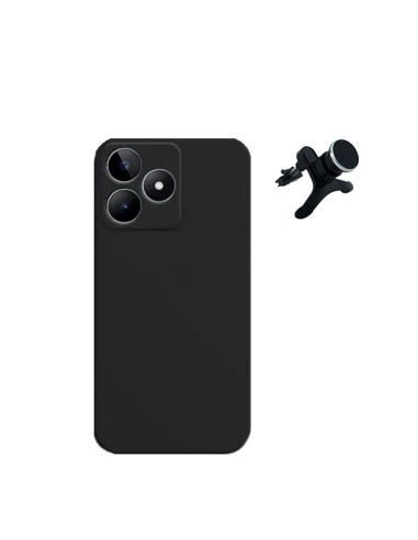 Kit Suporte Magnético Reforçado de Carro + Capa Silicone Líquido Phonecare para Realme C53 - Preto