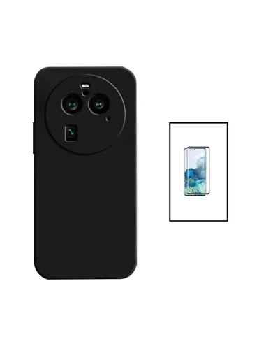 Kit Vidro Temperado Curved + Capa Silicone Líquido para Oppo Find X6 Pro - Preto