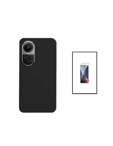 Kit Vidro Temperado Curved + Capa Silicone Líquido para Oppo Reno10 - Preto