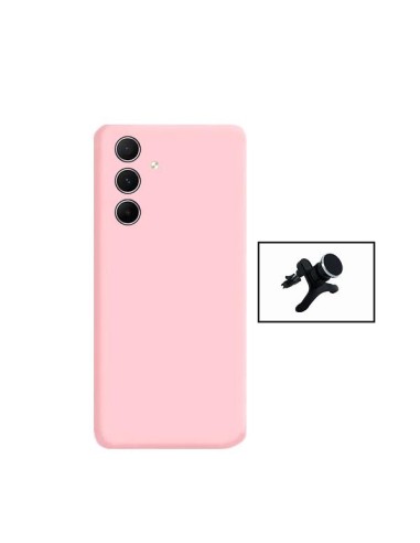 Kit Suporte Magnético Reforçado de Carro + Capa Silicone Líquido Phonecare para Samsung Galaxy A55 5G - Rosa