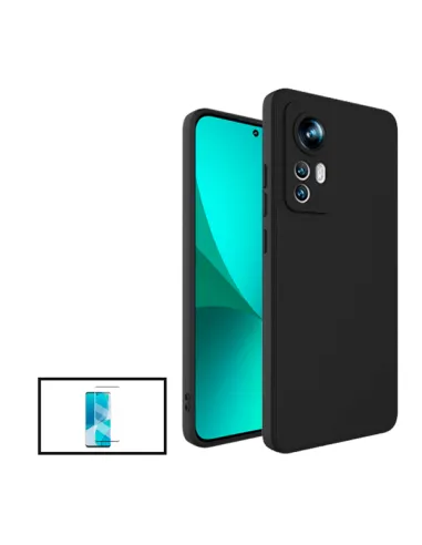 Kit Vidro Temperado Curved + Capa Silicone Líquido para Xiaomi 12 Pro ( Dimensity ) - Preto