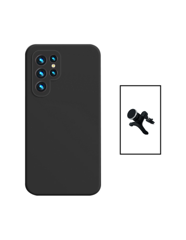 Kit Suporte Magnético Reforçado de Carro + Capa Silicone Líquido Phonecare para Samsung Galaxy S24 Ultra 5G - Preto