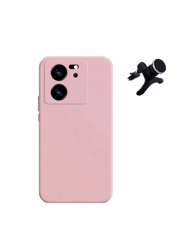 Kit Suporte Magnético Reforçado de Carro + Capa Silicone Líquido Phonecare para Xiaomi 13T - Rosa