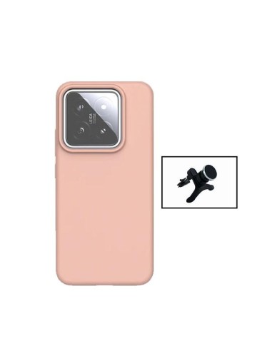Kit Suporte Magnético Reforçado de Carro + Capa Silicone Líquido Phonecare para Xiaomi 14 - Rosa