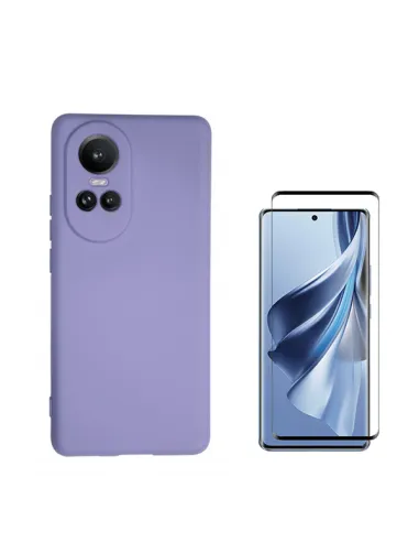 Kit Vidro Temperado Curved + Capa Silicone Líquido  para Oppo Reno10 - Roxo