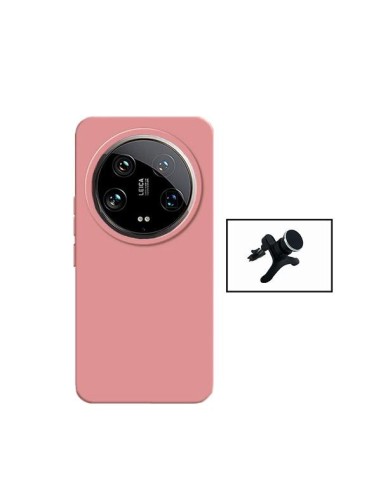 Kit Suporte Magnético Reforçado de Carro + Capa Silicone Líquido Phonecare para Xiaomi 14 Ultra - Rosa