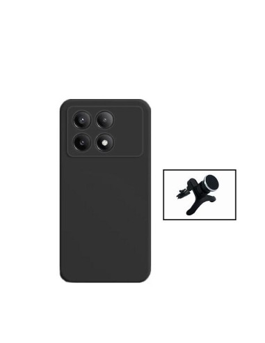 Kit Suporte Magnético Reforçado de Carro + Capa Silicone Líquido Phonecare para Xiaomi Poco X6 Pro 5G - Preto