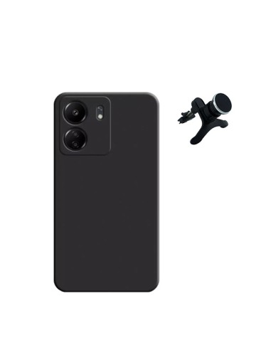 Kit Suporte Magnético Reforçado de Carro + Capa Silicone Líquido Phonecare para Xiaomi Redmi 13C - Preto