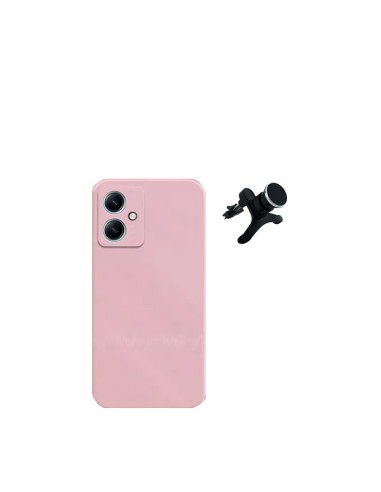 Kit Suporte Magnético Reforçado de Carro + Capa Silicone Líquido Phonecare para Xiaomi Redmi 13C 5G - Rosa