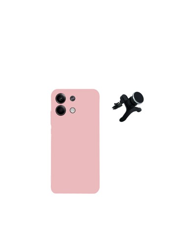 Kit Suporte Magnético Reforçado de Carro + Capa Silicone Líquido Phonecare para Xiaomi Redmi Note 13 - Rosa