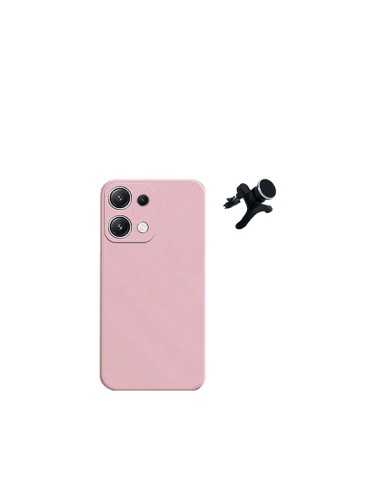 Kit Suporte Magnético Reforçado de Carro + Capa Silicone Líquido Phonecare para Xiaomi Redmi Note 13 4G - Rosa