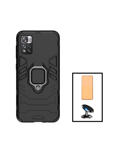 Kit Vidro Temperado CeramicGlass Full Cover + Capa 3X1 Military Defender + Suporte Magnético de Carro para Xiaomi Poco X4 NFC - 