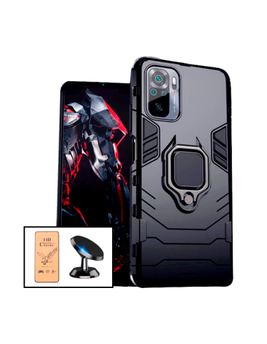 Kit Vidro Temperado CeramicGlass Full Cover + Capa 3X1 Military Defender + Suporte Magnético de Carro para Xiaomi Redmi Note 10s