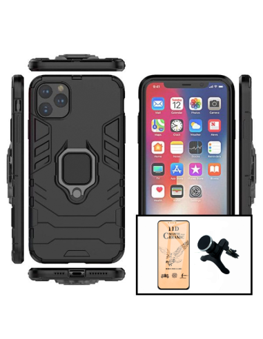 Kit Vidro Temperado CeramicGlass Full Cover + Capa 3X1 Military Defender + Suporte Magnético de Carro Reforçado para Apple iPhon