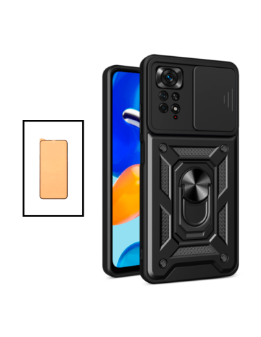 Kit Vidro Temperado CeramicGlass Full Cover + Capa Magnetic Military Defender Slide Window Anti-Impacto para Xiaomi Redmi Note 1