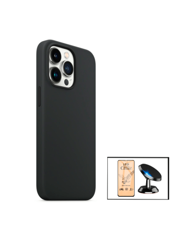 Kit Vidro Temperado CeramicGlass Full Cover + Capa Silicone Líquido + Suporte Magnético de Carro para iPhone 13 Pro