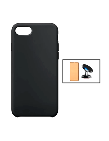 Kit Vidro Temperado CeramicGlass Full Cover + Capa Silicone Líquido + Suporte Magnético de Carro para iPhone SE 2022 - Preto