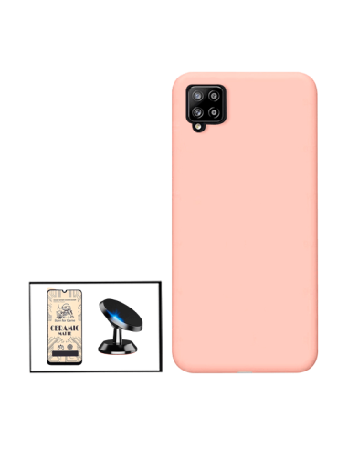 Kit Vidro Temperado CeramicGlass Full Cover + Capa Silicone Líquido + Suporte Magnético de Carro para Samsung Galaxy A12 Nacho -