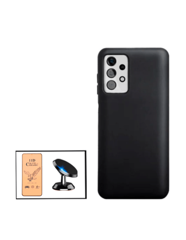 Kit Vidro Temperado CeramicGlass Full Cover + Capa Silicone Líquido + Suporte Magnético de Carro para Samsung Galaxy A52